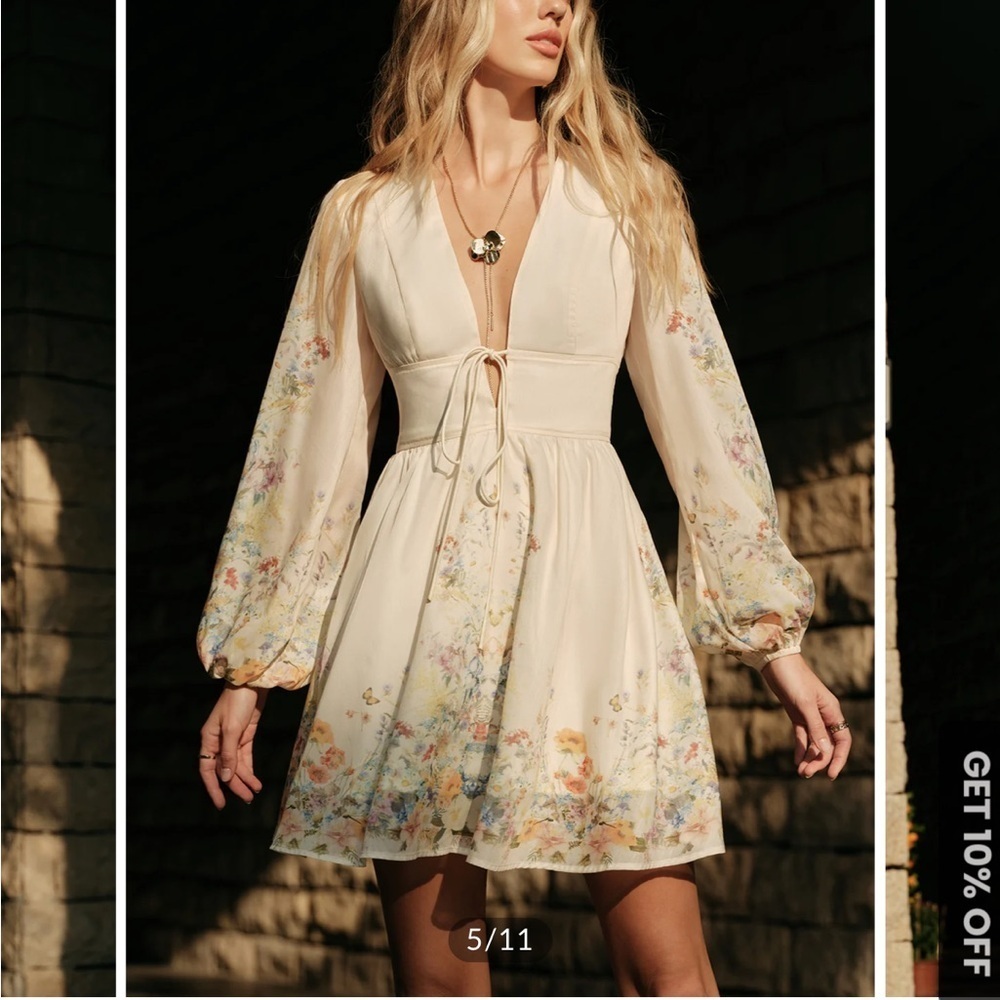 Commense Apricot Floral Print Tie-Front Dress - Picture 3 of 9